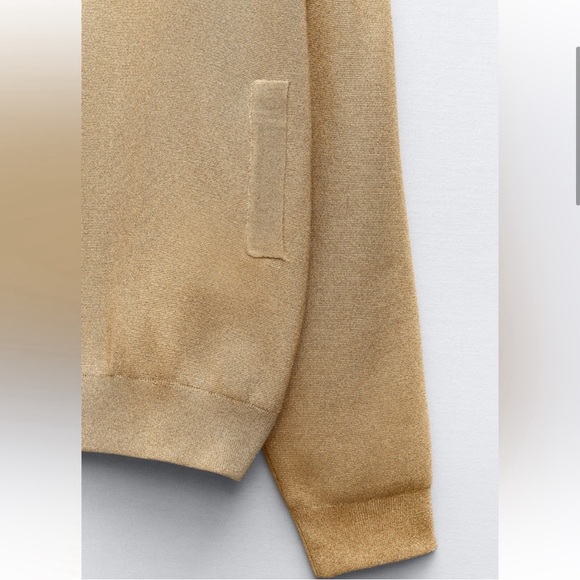 Zara Knit Bomber Cardigan with Gold Metallic Thread size Small - Picture 4 of 9